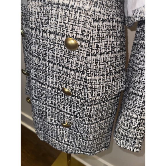 Fashion Nova Tweed Blazer Skirt Set Gold Button Black White Women L - Picture 6 of 8